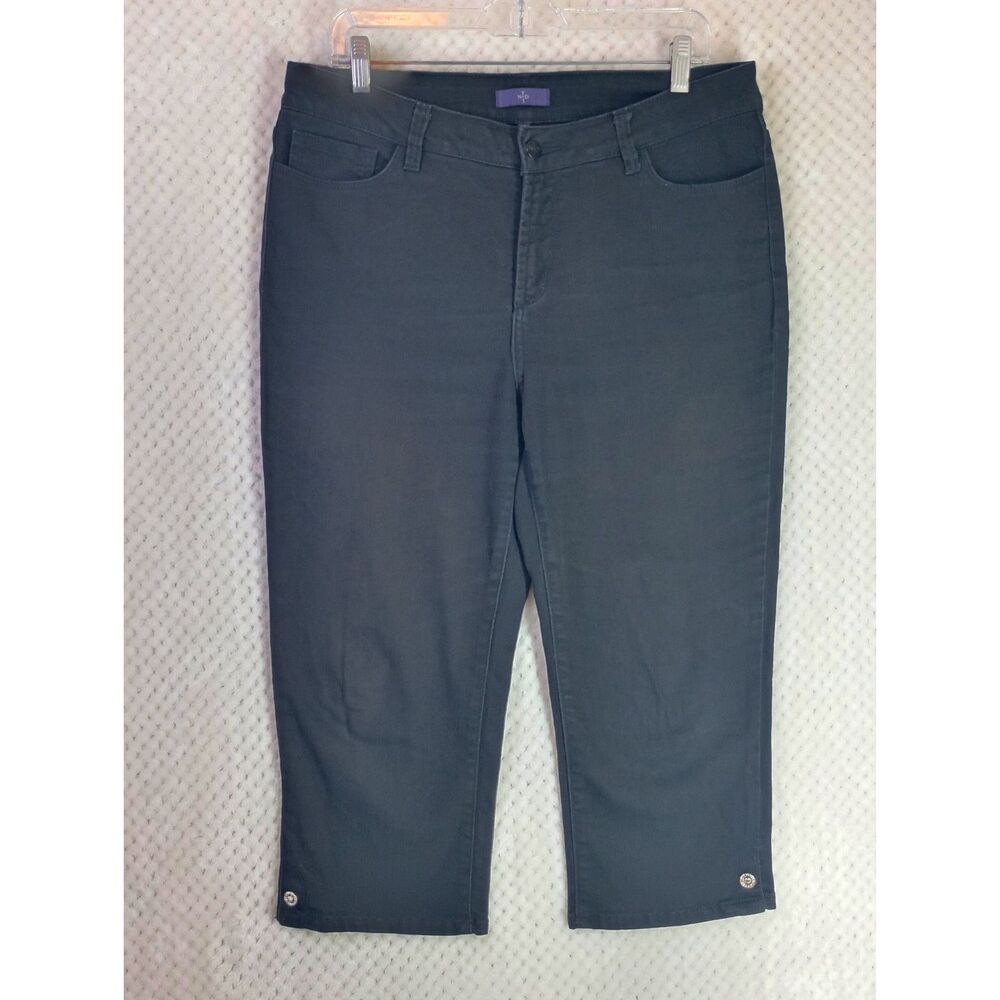 NYDJ Brandi Cropped Capris Women's 10 Black Stretch Rhinestone 32667